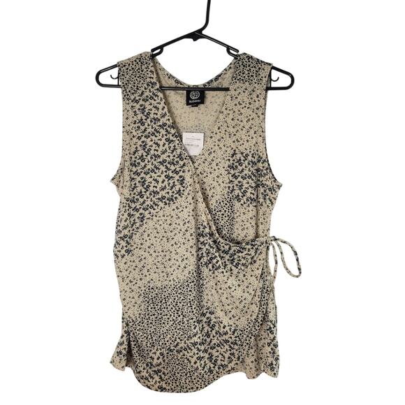 NWT Bobeau Beige Ditsy All Over Floral Print Wrap Sleeveless Top Women's Size L - Picture 1 of 5